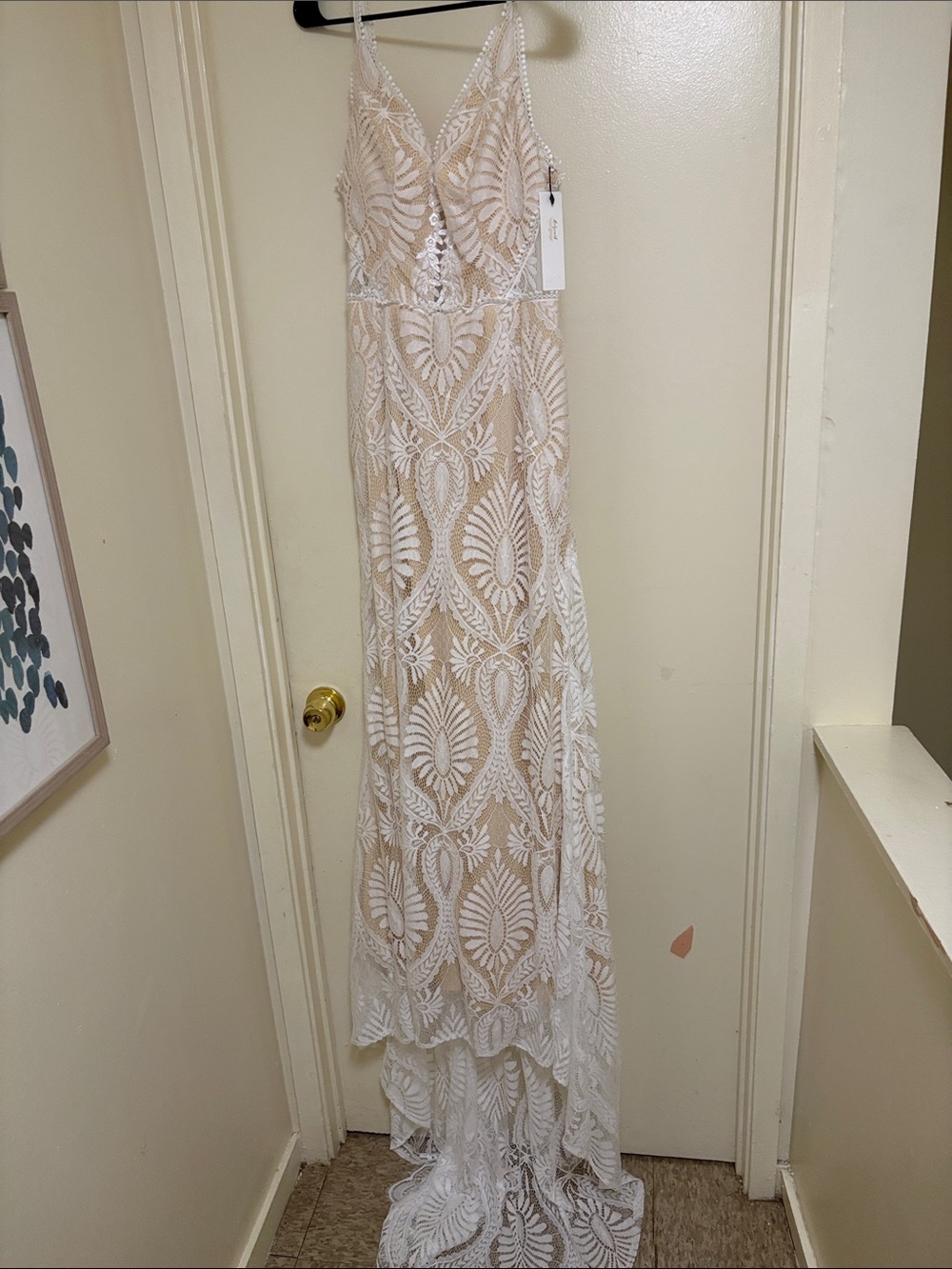 Sleeveless White Lace Overlay Maxi Dress with Nude Lining